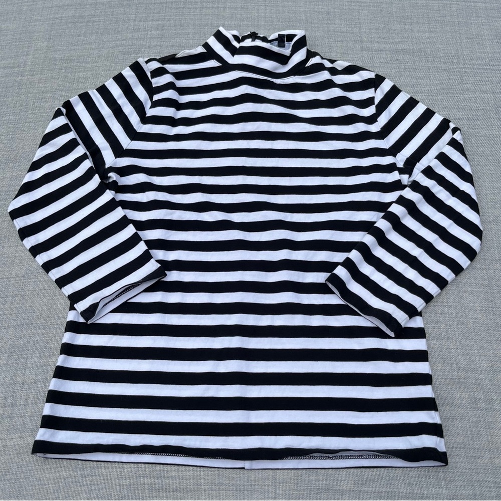 Jones New York Ladies Essential Black & White Striped Turtleneck Top, Sweater